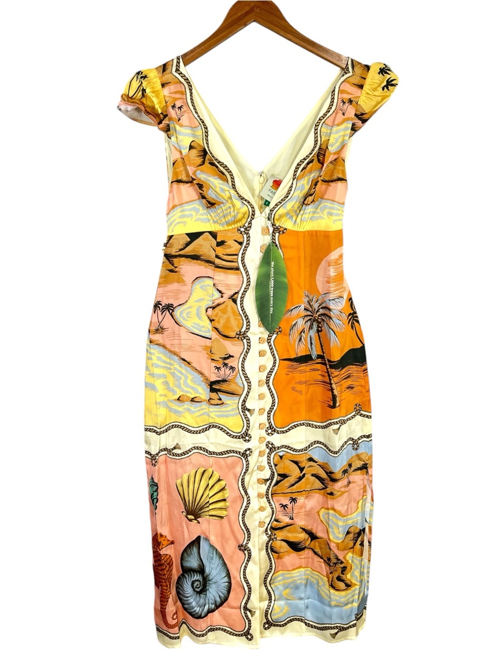 NWT Farm Rio Multicolor Rio Souvenir Scarves Satin Midi Dress Size Small - Picture 8 of 15